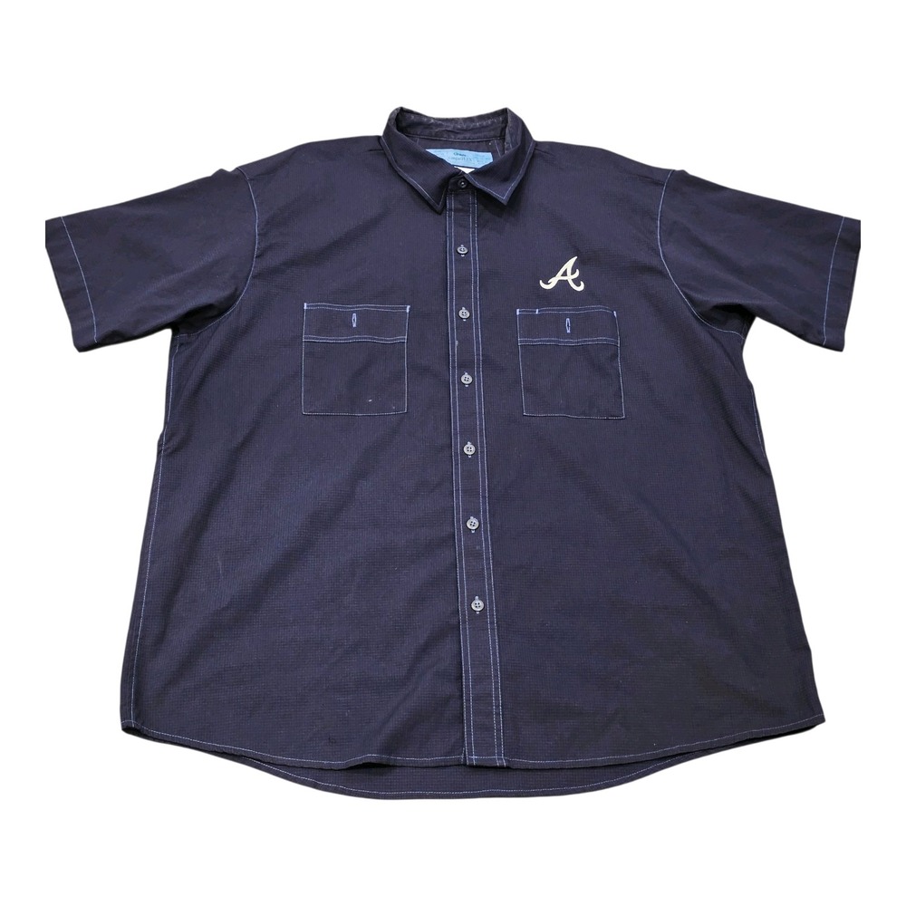 Atlanta Braves Cintas Employee Uniform Shirt Mens 2XL Navy Button Up MLB